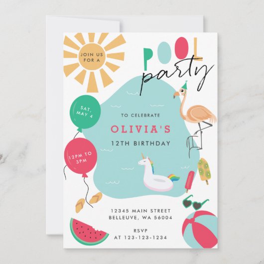 Pool Party helder verjaardagsfeestje Kaart (Voorkant)