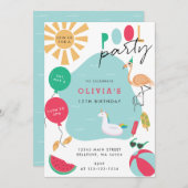 Pool Party helder verjaardagsfeestje Kaart (Voorkant / Achterkant)
