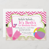Pool Party Hot Pink Chevron en Tan Argyle Invite Kaart (Voorkant / Achterkant)