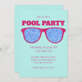 Pool Party Hot Roze Zonnebril op Turquoise Kaart (Voorkant / Achterkant)