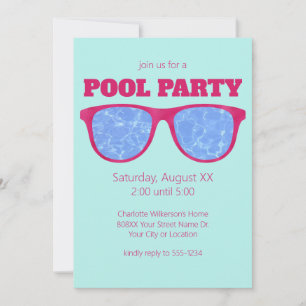 Pool Party Hot Roze Zonnebril op Turquoise Kaart