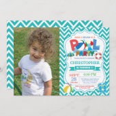 Pool Party Invitation Aqua Splish Splash Boy Kaart (Voorkant / Achterkant)