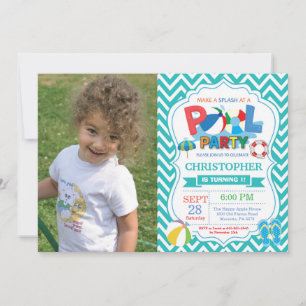 Pool Party Invitation Aqua Splish Splash Boy Kaart