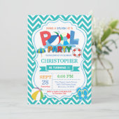 Pool Party Invitation Aqua Splish Splash Boy Kaart (Staand voorkant)