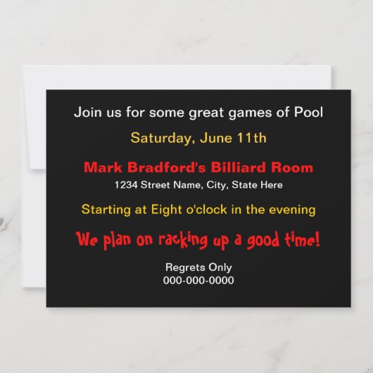 Pool Party Invitation - Billiards Kaart (Achterkant)