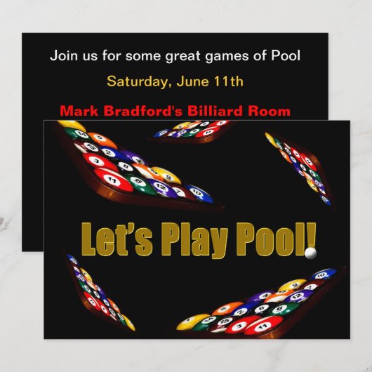 Pool Party Invitation - Billiards Kaart (Voorkant / Achterkant)