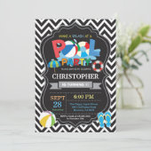 Pool Party Invitation Black Splish Splash Boy Kaart (Staand voorkant)