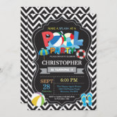 Pool Party Invitation Black Splish Splash Boy Kaart (Voorkant / Achterkant)