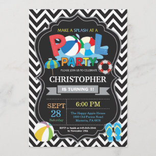 Pool Party Invitation Black Splish Splash Boy Kaart