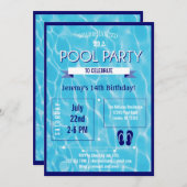 Pool Party Invitation Blue Kaart (Voorkant / Achterkant)