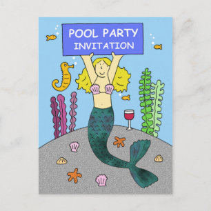 Pool Party Invitation Cartoon Mermaid Uitnodiging Briefkaart