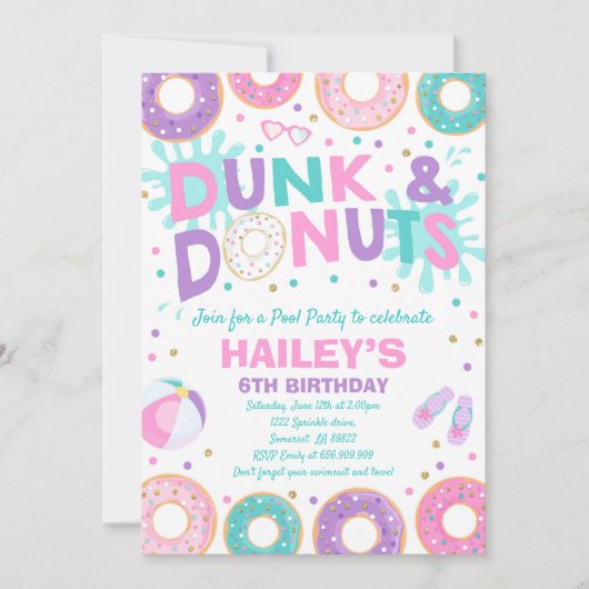 Pool Party Invitation Dunk and Donuts Pool Party Kaart (Voorkant)