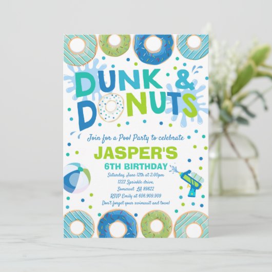 Pool Party Invitation Dunk and Donuts Pool Party Kaart (Staand voorkant)