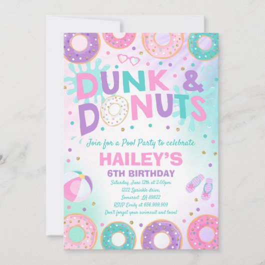 Pool Party Invitation Dunk and Donuts Pool Party Kaart (Voorkant)
