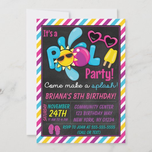 Pool Party Invitation for a Girl Kaart (Voorkant)