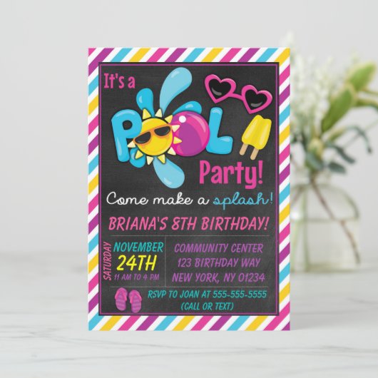 Pool Party Invitation for a Girl Kaart (Staand voorkant)