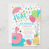 Pool Party Invitation Girl Flamingo Float Pool Kaart (Voorkant)