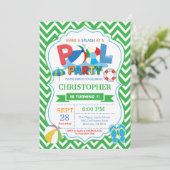 Pool Party Invitation Green Splish Splash Boy Kaart (Staand voorkant)