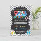 Pool Party Invitation Grey Splish Splash Boy Kaart (Staand voorkant)