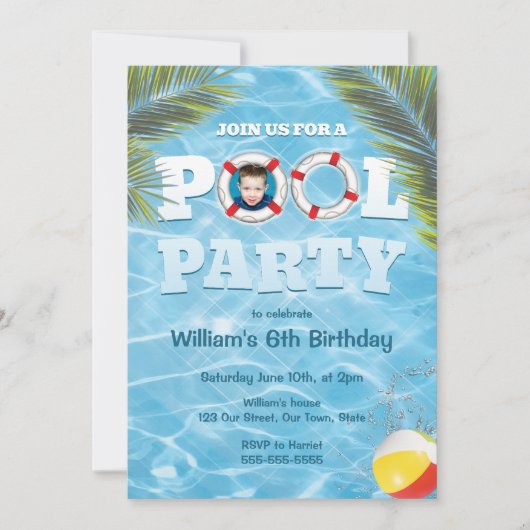 Pool Party Invitation - Kinder aangepaste foto upl Kaart (Voorkant)