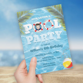 Pool Party Invitation - Kinder aangepaste foto upl Kaart