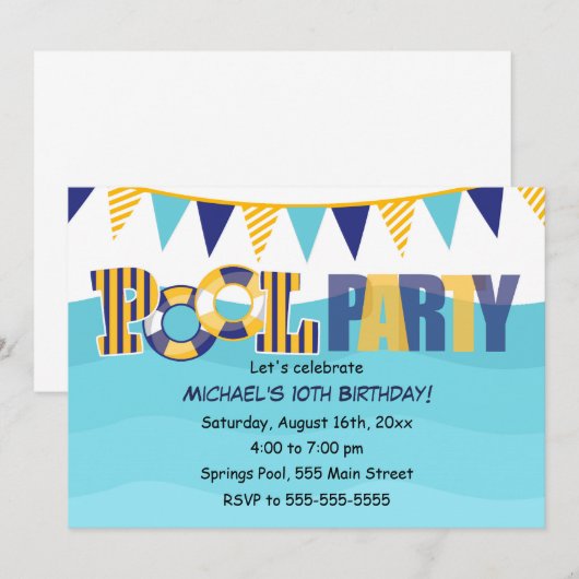 Pool Party Invitation Kinder of Volwassenen Kaart (Voorkant / Achterkant)