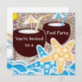Pool Party Invitation of any Occassion Afstuderen, Kaart (Voorkant / Achterkant)