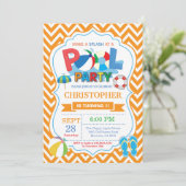 Pool Party Invitation Oranje Splish Splash Boy Kaart (Staand voorkant)