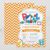 Pool Party Invitation Oranje Splish Splash Boy Kaart (Voorkant / Achterkant)