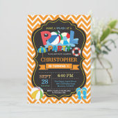 Pool Party Invitation Oranje Splish Splash Boy Kaart (Staand voorkant)