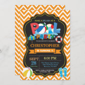 Pool Party Invitation Oranje Splish Splash Boy Kaart (Voorkant / Achterkant)
