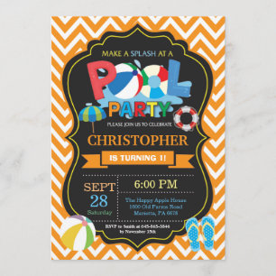 Pool Party Invitation Oranje Splish Splash Boy Kaart