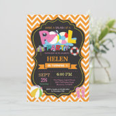 Pool Party Invitation Oranje Splish Splash Girl Kaart (Staand voorkant)