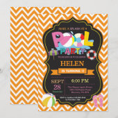 Pool Party Invitation Oranje Splish Splash Girl Kaart (Voorkant / Achterkant)