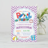 Pool Party Invitation Paars Splish Splash Boy Kaart (Staand voorkant)