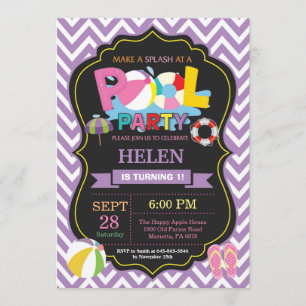 Pool Party Invitation Paarse Splish Splash Girl Kaart