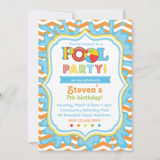 Pool Party Invitation / Pool party Invite Kaart (Voorkant)