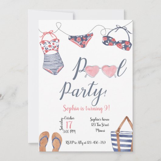 Pool Party Invitation, Pool Party Invite Kaart (Voorkant)