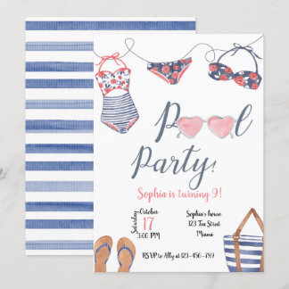 Pool Party Invitation, Pool Party Invite Kaart