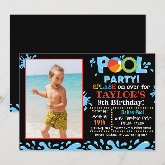 Pool Party Invitation Pool Party Photo Invitation  Kaart (Voorkant / Achterkant)