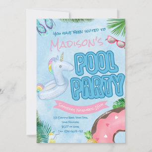 Pool Party Invitation, Pool Party, Swimming Party Kaart