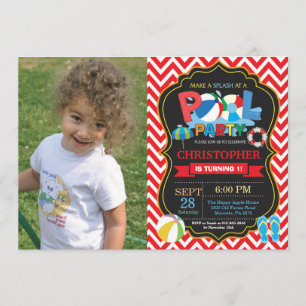 Pool Party Invitation Red Splish Splash Boy Kaart