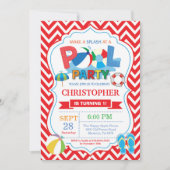 Pool Party Invitation Red Splish Splash Boy Kaart (Voorkant)