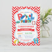 Pool Party Invitation Red Splish Splash Boy Kaart (Staand voorkant)
