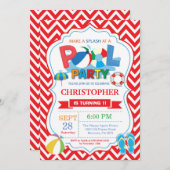 Pool Party Invitation Red Splish Splash Boy Kaart (Voorkant / Achterkant)