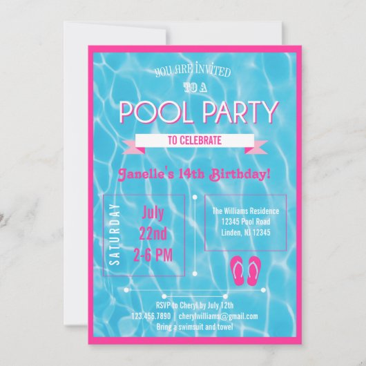 Pool Party Invitation Roze Kaart (Voorkant)