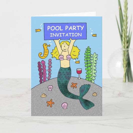 Pool Party Invitation Schattigee zeemeermin (Voorkant)