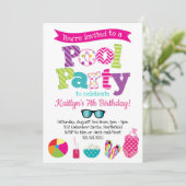 Pool Party Invitation - Summer Birthday Pool Party Kaart (Staand voorkant)