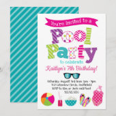 Pool Party Invitation - Summer Birthday Pool Party Kaart (Voorkant / Achterkant)