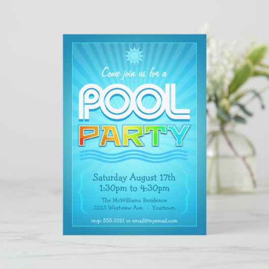 Pool Party Invitation - Summer Fun Celebration Kaart (Staand voorkant)